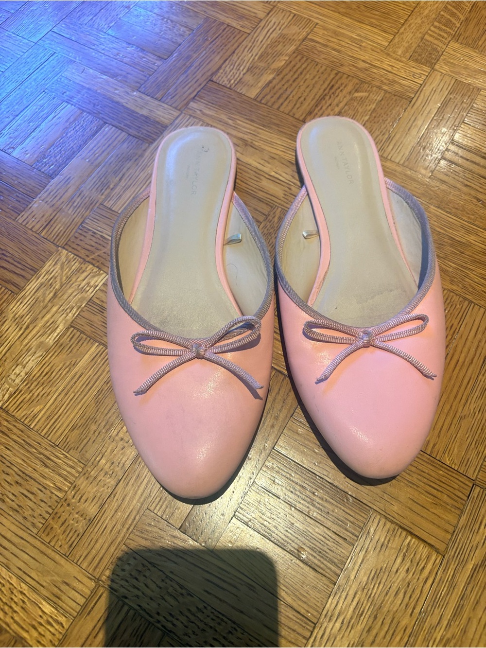 Ann Taylor Pink Slip-On Bow Mules